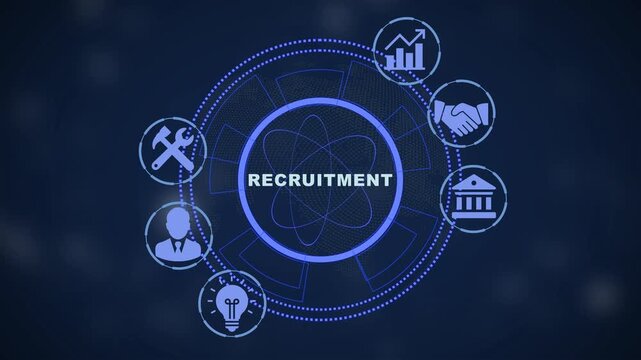 Recruitment strategy concept with digital and business network infographic animation hiring human resources