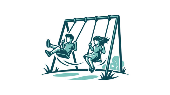 Children Playing on a Swing Set.