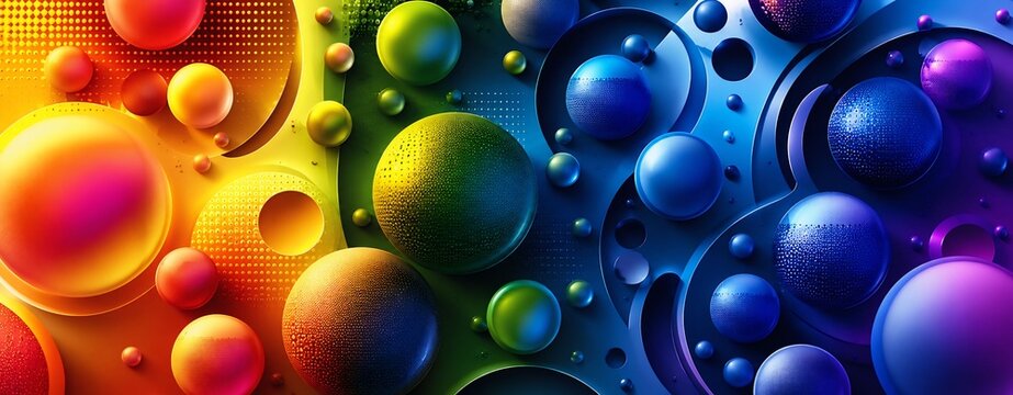 Abstract Colorful 3D Geometric Spheres Background with Vibrant Gradient Design