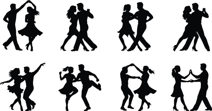Dancing Couples Silhouettes Set Featuring Salsa Tango Ballroom Swing and Latin Dance Poses