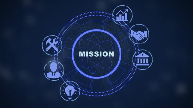 Corporate mission statement concept with digital and hud interface for business strategy, growth, and organizational goals presentation