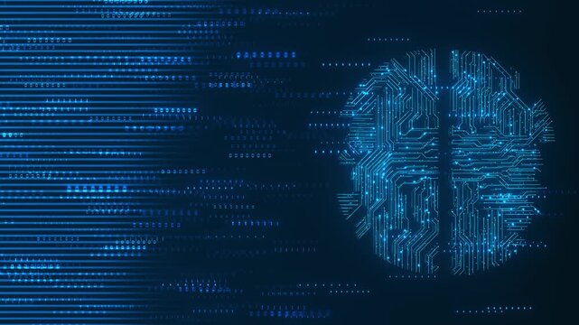 AI Artificial intelligence. Ai digital brain. Robotics concept. flow cyber tech Human face made polygon. Big data Machine learning cyber mind Technology concept background. AI learning big data.