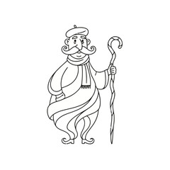 Obraz premium Man with mustache, beret, scarf, and staff
