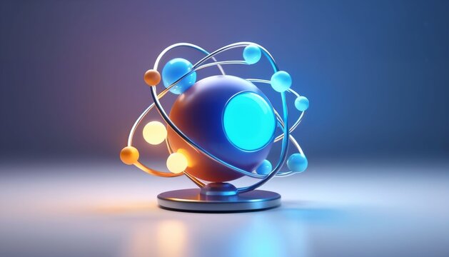 Blue Atomic Structure with Orbiting Electrons