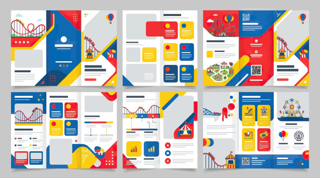 Amusement Park Brochure Template - Modern Tri-Fold Layout with Rollercoaster & Ferris Wheel Graphics