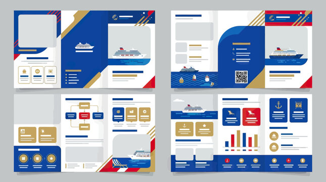 Modern Brochure Template with Cruise Ship Graphics, Business Information, and Charts