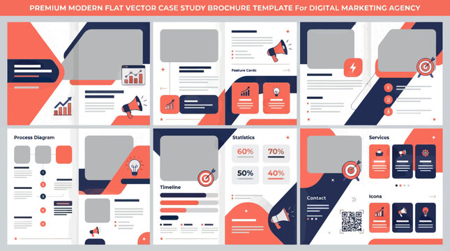 Premium Modern Flat Vector Case Study Brochure Template for Digital Marketing Agency