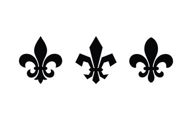 Three fleur de lis shapes in black silhouette against a white background showcasing a heraldic design silhouette fleur de lis french lily © paki