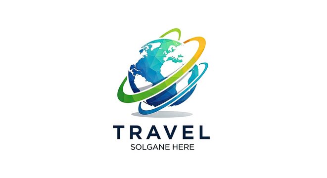 Global travel concept planet orbiting rings abstract design