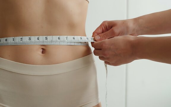 A person measuring their waist with a tape measure to track body progress and fitness improvements