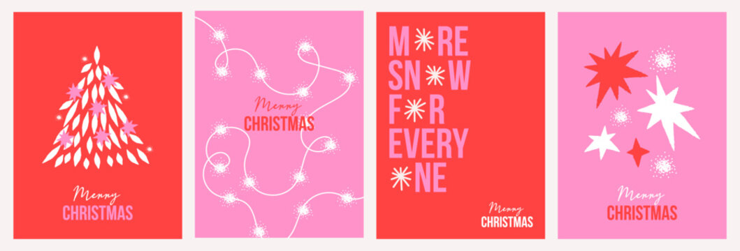 Modern Christmas Poster Collection with Typography and Minimal Holiday Graphics. Xmas card templates.  Ideal for festive branding, greetings, invitations, packaging, print, posters and social media