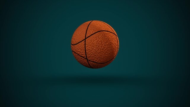 Floating basketball on teal background. 3d rendering