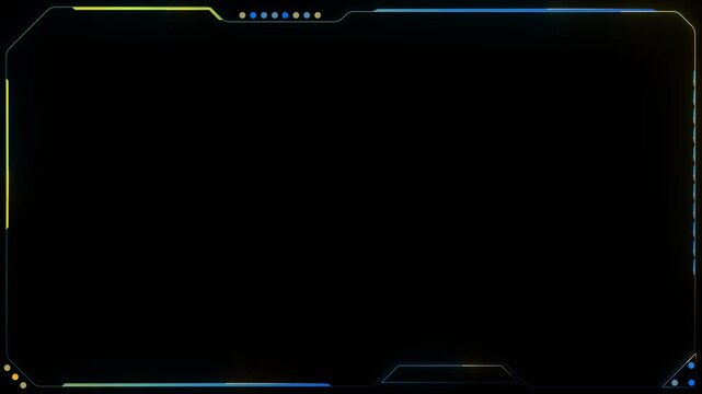 Black neon interface frame visual with thin glowing edges, corner accents, and large blank center space. Perfect for UI videos, title cards, gaming overlays, software intros, and motion screens.