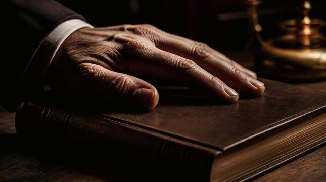 Hand Resting on Book Swearing Oath