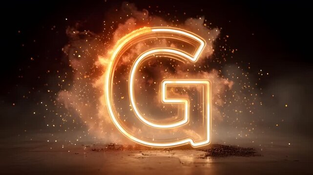 Glowing fiery letter G with sparks on dark background