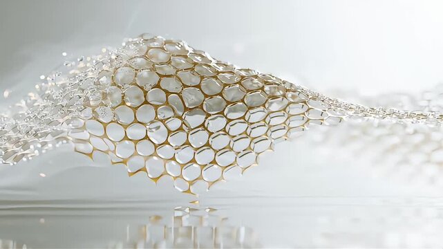 Floating translucent honeycomb representing skincare barrier hydration