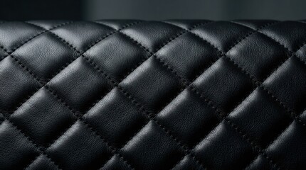 Obraz premium Closeup of luxurious black quilted leather texture with diamond pattern stitching.