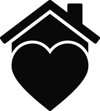 Heart-House Shelter Silhouette Icon Vector Design For Charity Real Estate Logo