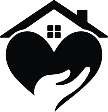 Heart-House Hand Care Silhouette Icon Vector Design For Charity Real Estate Logo