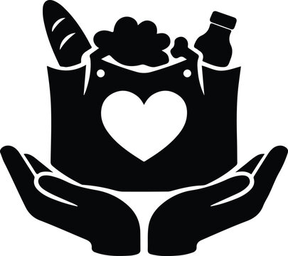 Food-Donation Grocery Bag Silhouette Vector Icon For Charity Logo