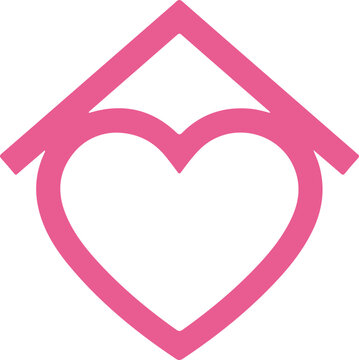 Pink Heart-Home Icon Line Art Vector Design For Real Estate Charity Logo