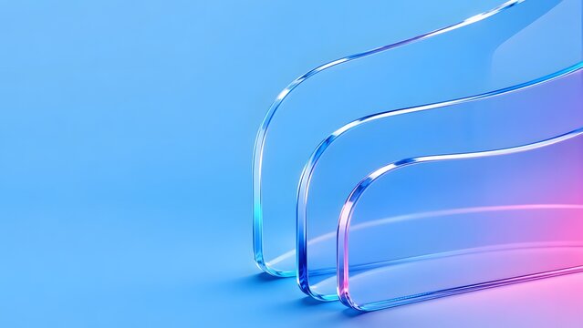 Abstract Curved Blue Glass Layers Background
