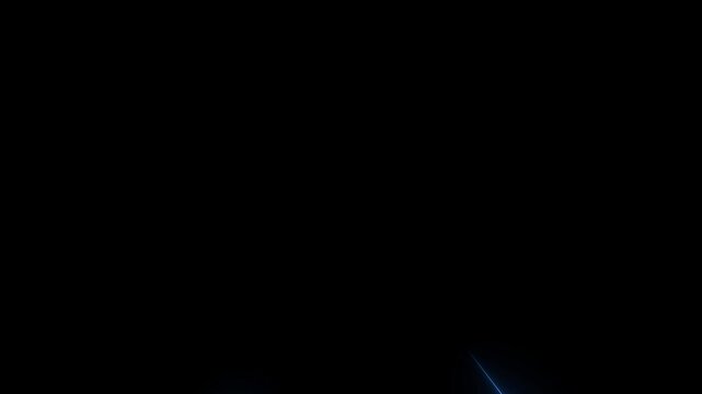 A single thin bright blue neon light line streaks diagonally across a completely black void creating a minimalist abstract background with a futuristic glow and a sense of motion or direction