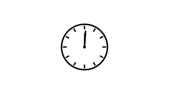 A simple black and white line of a round analog clock face with twelve hour markers and two hands indicating approximately ten minutes past nine oclock on a plain white background