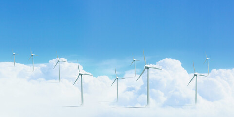 Wind Turbines in Clouds with Blue Sky Renewable Energy Concept © 靠谱 不