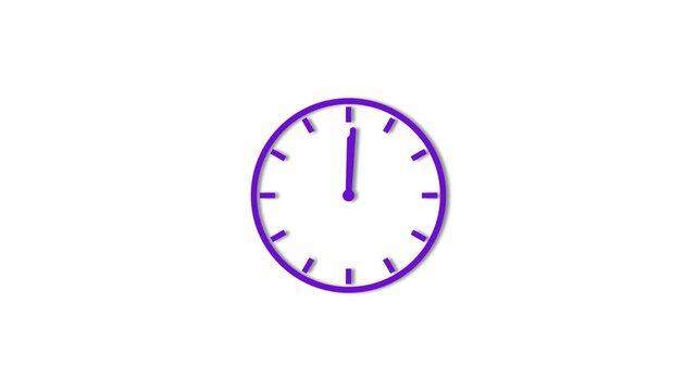 A simple purple outline of a round analog clock face with twelve hour markers and two hands indicating approximately ten minutes past nine oclock on a plain white background with subtle shadow