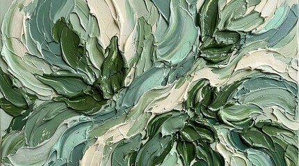 Obraz premium Abstract forest painting textured green and white palette knife art
