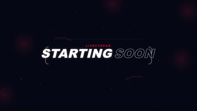 Streaming starting soon overlay with glitch effect and bokeh lights, digital broadcast announcement, gaming or event intro