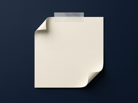 Blank square paper note taped on a dark blue wall