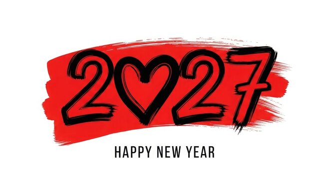 Bold two thousand twenty seven new year design with heart and red brushstroke background