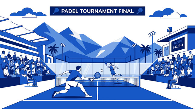 Padel Tournament Final Exciting Match With Spectators And Scenic Mountain Views