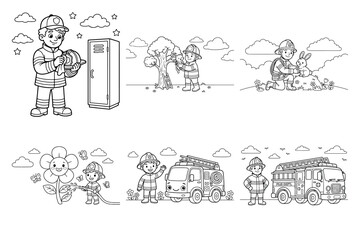 Obraz premium Christmas characters and decorations black and white vector illustration