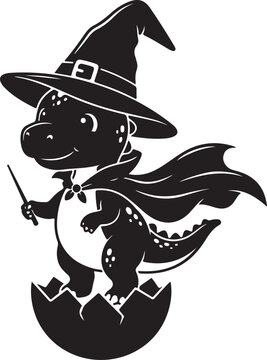 Cute baby dragon wizard in a hat. Little magical creature hatching from an egg., Generative Ai