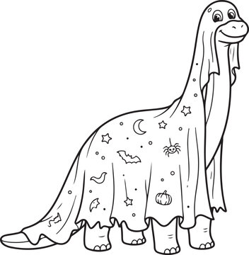 Cute dinosaur wearing a ghost costume. Funny brontosaurus dressed as a spooky Halloween ghost., Generative Ai