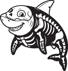 Fototapeta premium Cute shark skeleton illustration. Funny cartoon fish with bones for Halloween design., Generative Ai