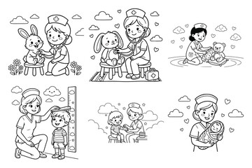 Fototapeta premium Christmas characters and decorations black and white vector illustration
