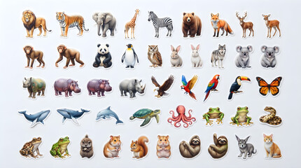 Obraz premium Large Collection of Realistic Animals Stickers and Illustrations