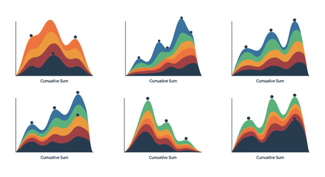 Colorful Stacked Area Charts: Data Visualization, Trends, and Analytics