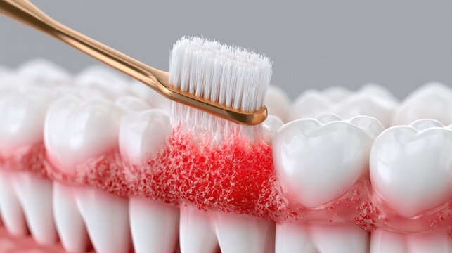 Close up of toothbrush cleaning inflamed gums