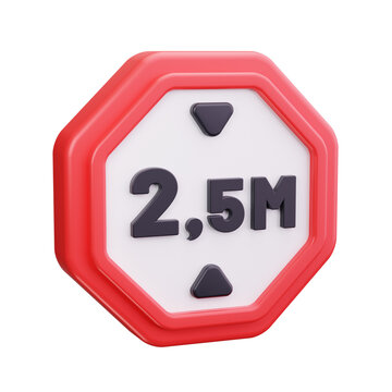 Octagonal traffic sign displaying 2 5m height restriction 3d render on transparent background road