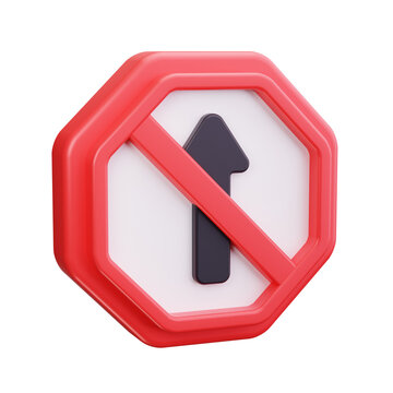 Red octagonal no entry sign with diagonal bar 3d render on transparent background stop