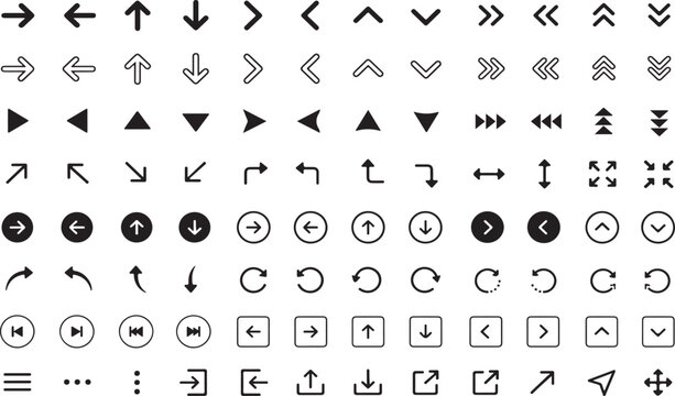 Set of black arrow icons for website navigation and user interface