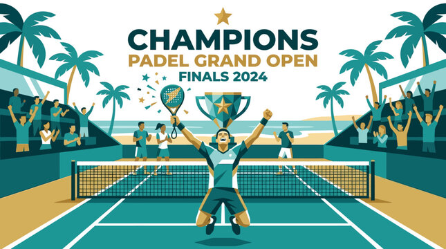 Padel Tennis Championship Finals Celebration Victory Trophee With Audience
