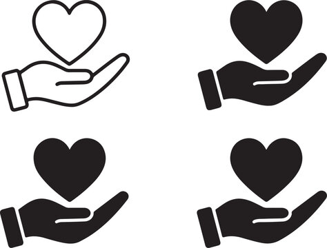 Set of hand holding heart icons for charity and love concepts