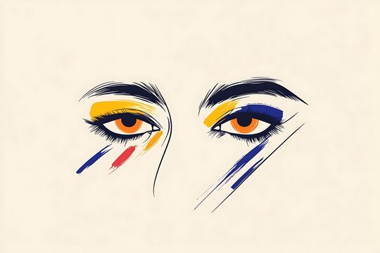 Two stylized eyes with vibrant rainbow and blue accents on a minimalist background