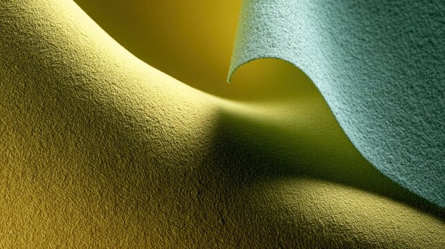 Abstract textured fabric curves in yellow and teal